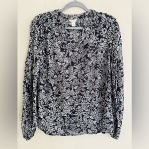 Caslon Navy and White Floral Blouse